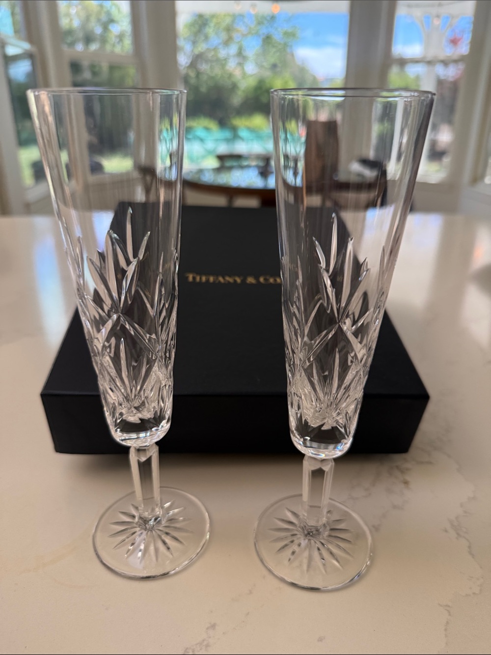 NWT Tiffany & Co. Clear Crystal Champagne Flutes - Pair